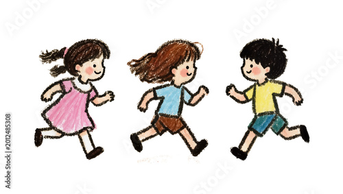 Foto Three diverse children running happily, isolated on transparent background