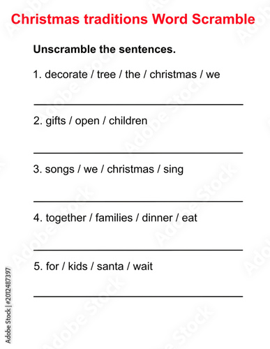 Bild auf Leinwand Christmas Traditions Word Scramble Worksheet 22 — Christmas traditions, gifts an