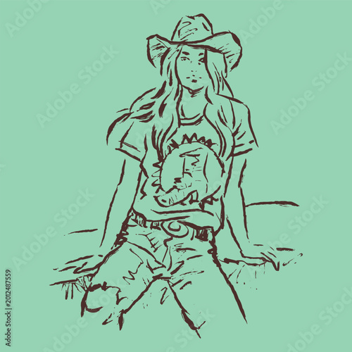 abstract of a long hair girl in hat posing vector for illustration card decoration