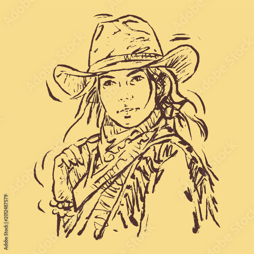 cowgirl in hat posing vector for illustration card decoration