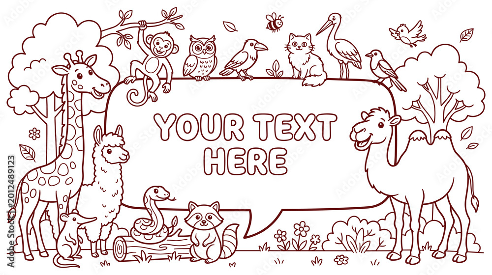 Obraz premium Collection of wild safari animals around speech bubble for your text box.