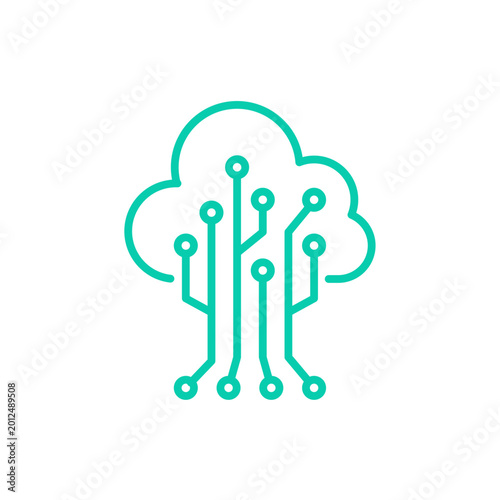 tree cloud technology tech connection electric logo vector icon illustration