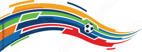 Vibrant colorful wave design with soccer ball icon on white background