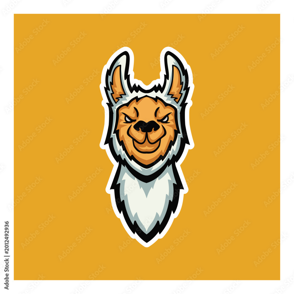 Fototapeta premium Fluffy White Llama Alpaca Head Mascot Cartoon Illustration