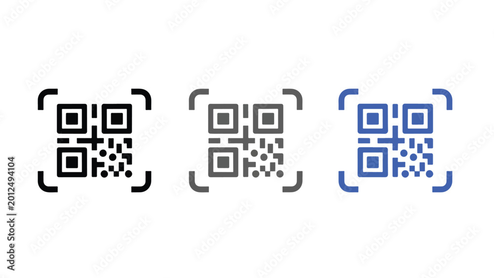 Fototapeta premium Qr code vector icon set in black and blue - Blue icon set - Modern style icon - Glyph and solid icon set - Icon vector