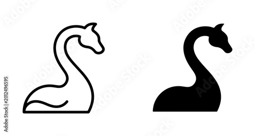 Tableau sur toile Nessie Loch Ness Monster Icon Set, Silhouette and Outline Vector Graphics, Mythi