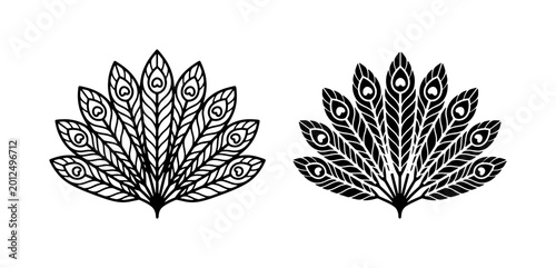 Billede på lærred Peacock Feather Vector Graphics, Elegant Ornithological Design Elements, Black a