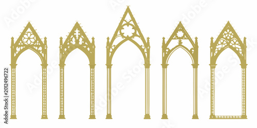 Obraz na płótnie gothic archways vector illustration set of six ornate designs