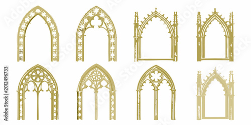 Fotografie gothic archways and window frames vector illustration gold tone