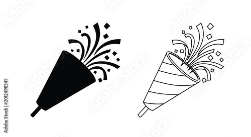 Quadro su tela Party popper with confetti burst black and white silhouette