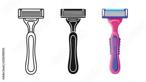 Fotografija Set of three vector razor icons in silver and pink - Blue icon set - Modern styl
