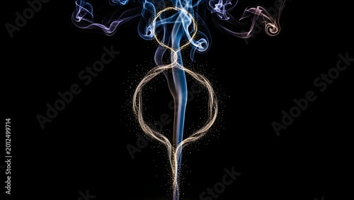 Abstract blue and white smoke swirls on black background