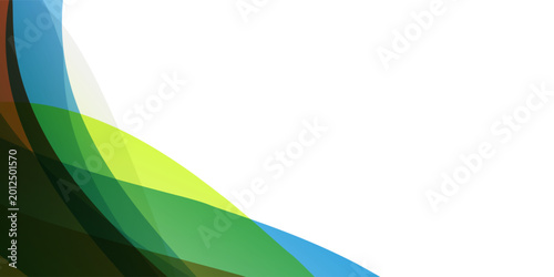 Photography Minimal abstract wide scale background with overlapping translucent colorful waves, layers on the left corner and white space on the right, ideal for modern layouts, presentations, or text placement