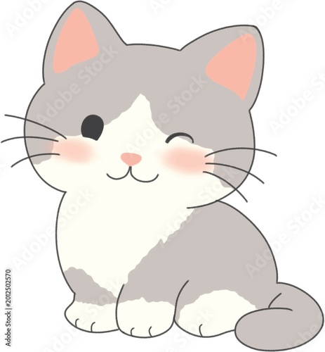 Cute Gray and White Kitten Cartoon Illustration