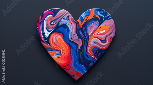 Colorful heart shaped painting on a dark background