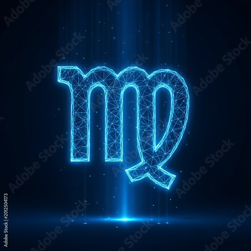 Virgo Zodiac Sign in Futuristic Blue Hologram Style