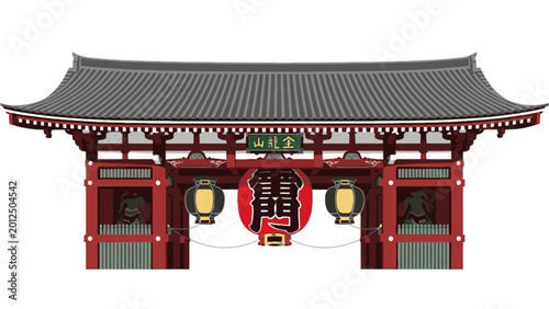 Kaminarimon Gate Illustration of Senso-ji Temple in Tokyo Japan