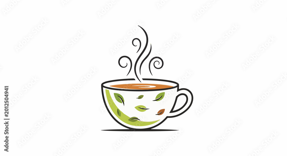 Obraz premium Steaming cup with green leaf pattern, warm beverage