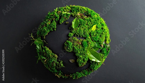 Earth globe created with moss and leaves