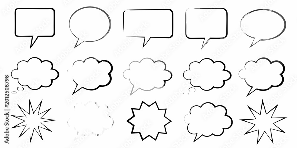 Obraz premium collection of speech bubbles and thought clouds line drawing style