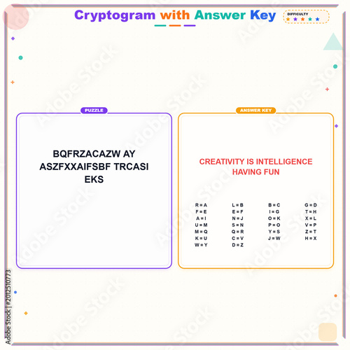 Fotografija Cryptogram puzzle with answer key featuring coded message