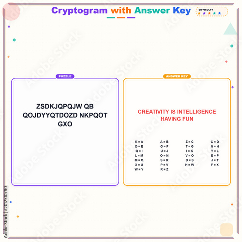 Slika na platnu Cryptogram puzzle with answer key and colorful design elements