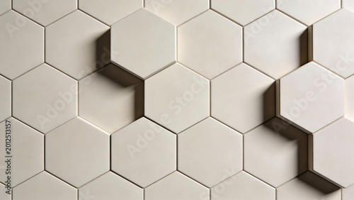 White 3D hexagon wall tiles texture, modern geometric abstract background with shadow depth