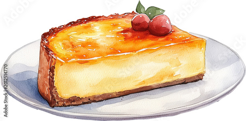 basque cheesecake watercoclor illustration 