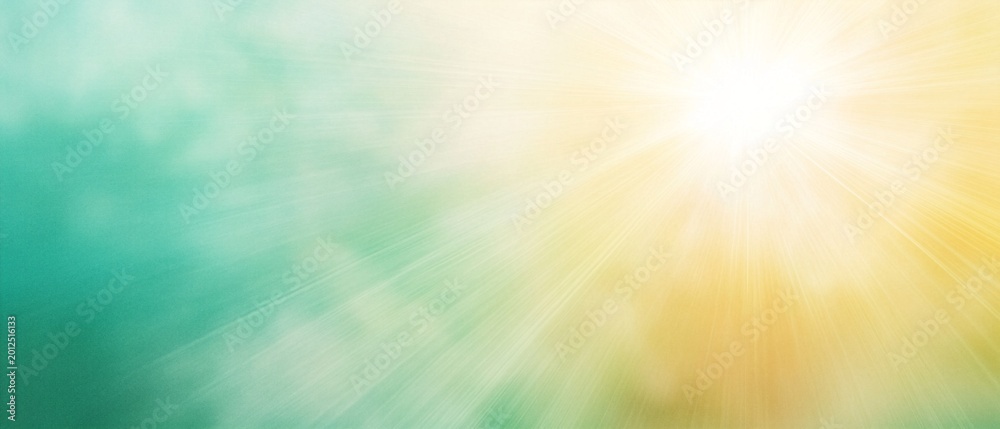 Obraz premium Bright Sunburst with Radiant Rays of Light Over Teal and Yellow Textured Background