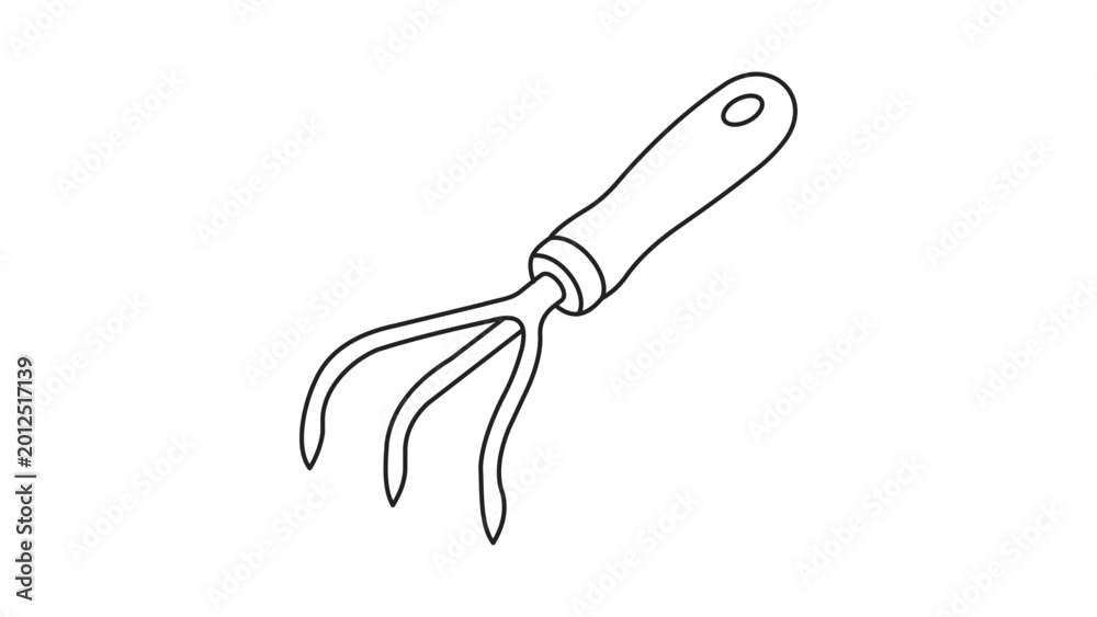 Obraz premium Editable-stroke soil-aerating hand-tiller outline vector drawing for gardening and agricultural branding, an adjustable hand-sketched single-line horticulture implement graphic for landscaping and