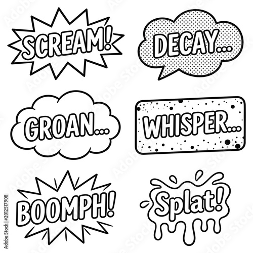 Obraz na plátně Comic book speech bubbles with sound words scream decay groan whisper