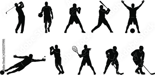 Canvas Print Professional Athlete Silhouette Set Featuring Diverse Sports Action Poses Includ