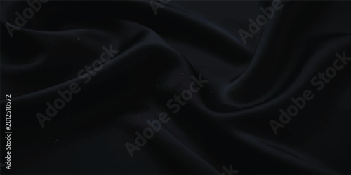 Φωτογραφία Elegant black satin and silk fabric background with a smooth wavy textile textur