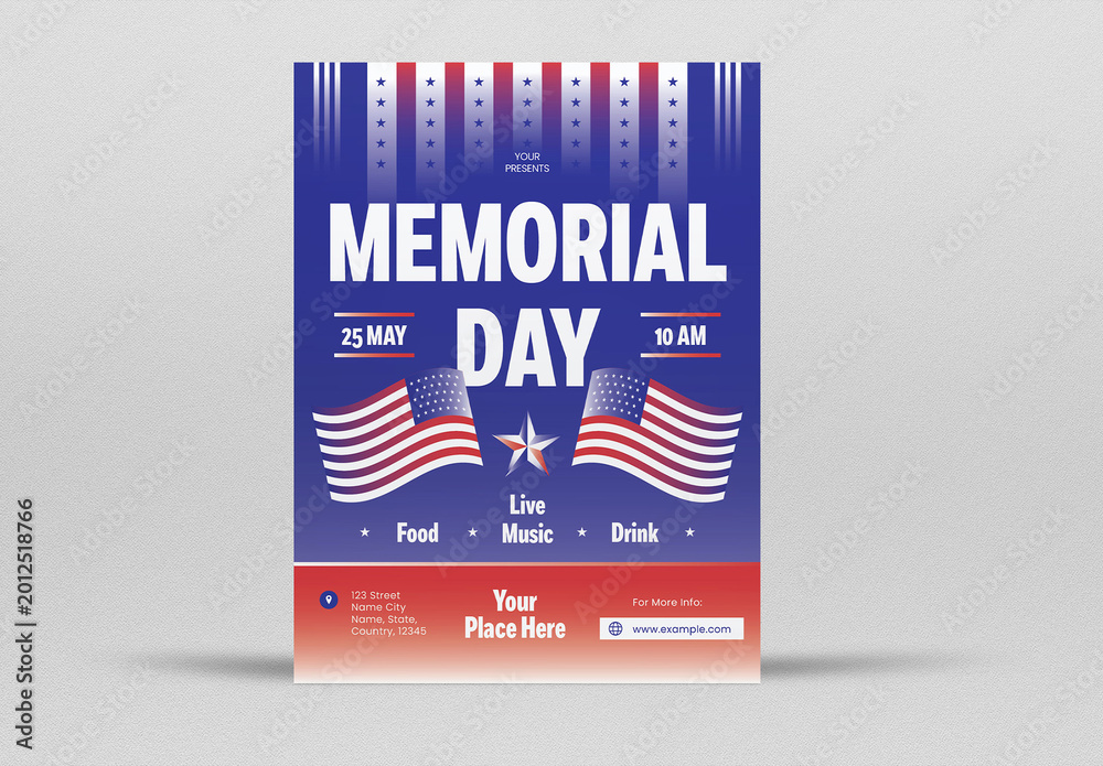 Blue and Red Bold Memorial Day Flyer Layout Stock Template | Adobe Stock