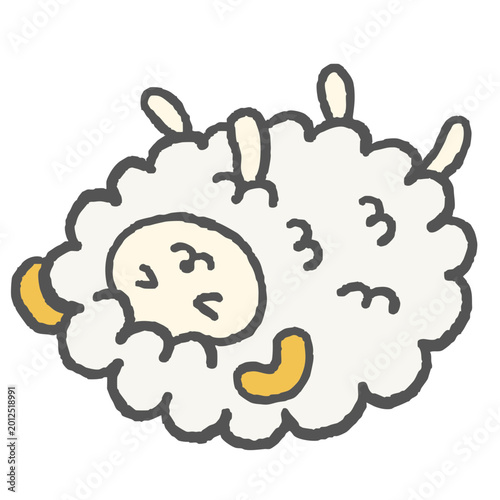 手描き風の眠るひつじイラスト 丸くなって眠るかわいい羊のナチュラル素材