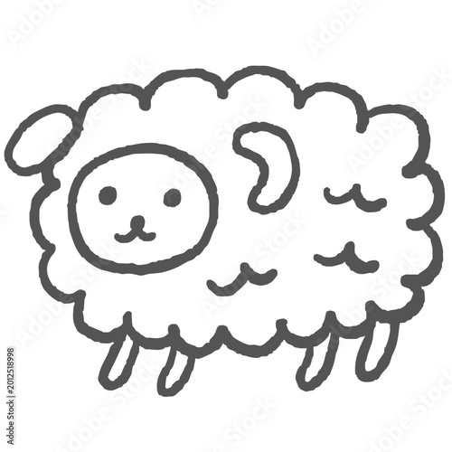 手描き風のひつじイラスト 横向きのかわいい羊 動物のシンプルな線画素材