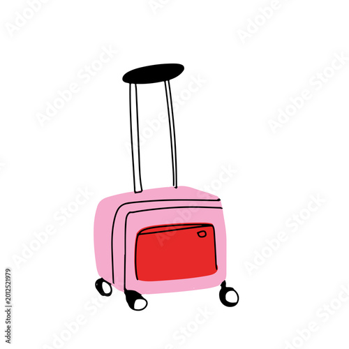 Pink suitcase illustration isolated on transparent background for travel and tourism design.