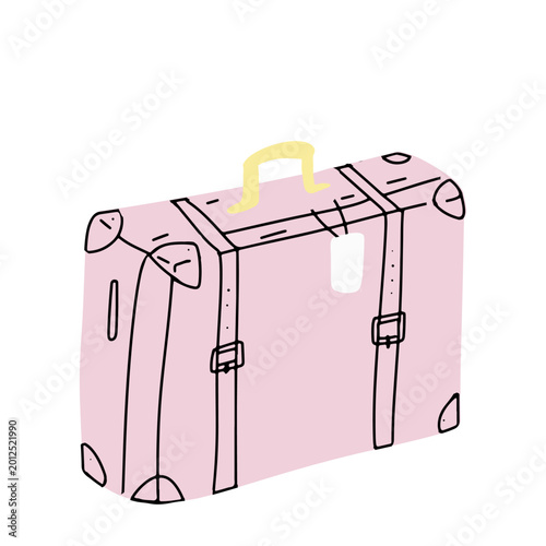 Vintage pink travel suitcase isolated on transparent background in retro inspired style.