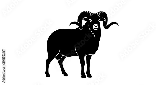 Foto Black ram silhouette, horned animal icon, vector illustration, wildlife symbol