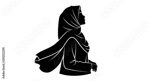 Fotografie Black silhouette woman wearing hijab, headscarf, Islamic fashion, modest clothin