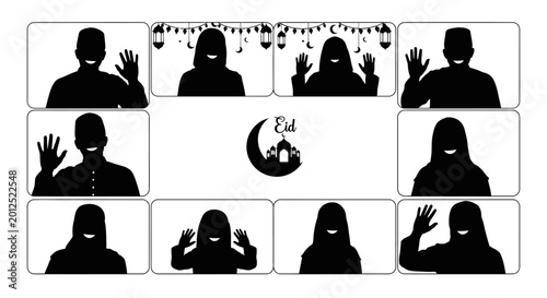 Tableau sur toile Eid, Black silhouette icons, hooded figures, emotive gestures, vector graphics s