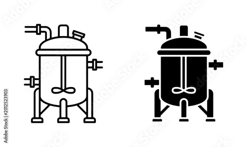 Industrial Mixing Tank Icons, Chemical Reactor Vector Set, Pharmaceutical Equipment Graphics, Food Processing Machinery Symbols