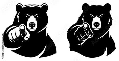 Obraz na plátne Bear pointing finger at viewer in intimidating pose minimalist vector style