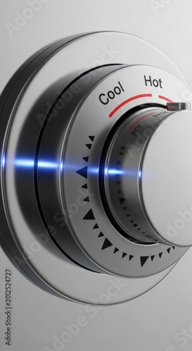 Shower temperature control dial with cool and hot settings.