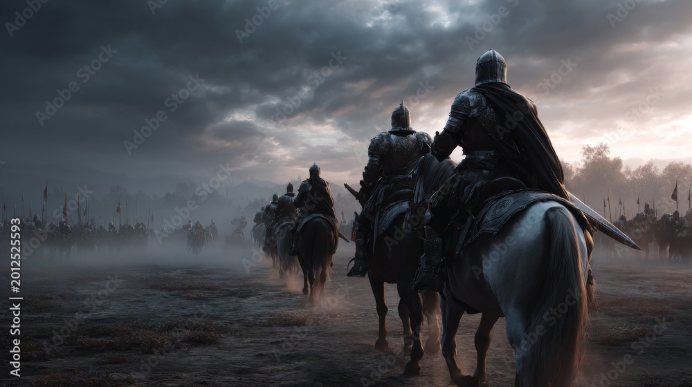 Obraz premium battlefield with medieval knights with swords riding horses