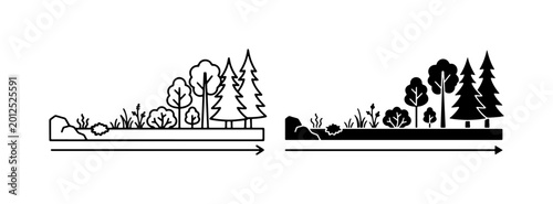 Billede på lærred Minimalist Forest Ecosystem Icons, Nature Landscape Elements, Vector Trees and P