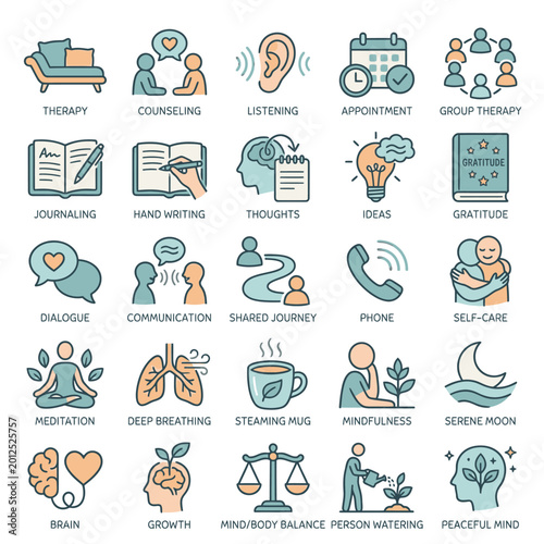 Psychotherapy Session Counseling Concepts Icons.