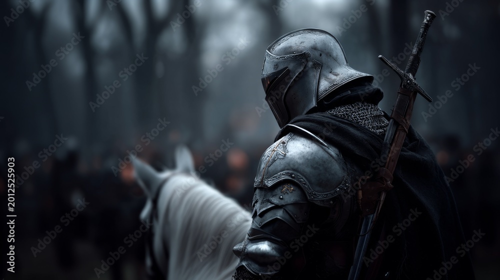 Fototapeta premium medieval knight riding horse on the battlefield