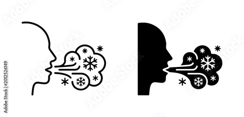 Photography Cold Breath Icons, Winter Air Exhalation, Frosty Mist Symbol, Snowflakes, Human