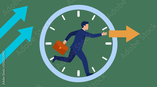 Photos Businessman running against time, symbolizing progress and efficiency